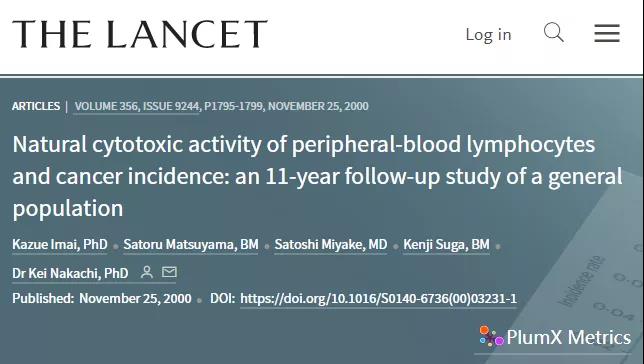 外周血淋巴细胞的天然细胞毒性活性和癌症发生率